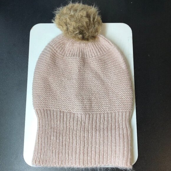 Ardene Nude Pink Knit Toque Beanie with Faux Fur Pom Pom OS - Picture 11 of 12